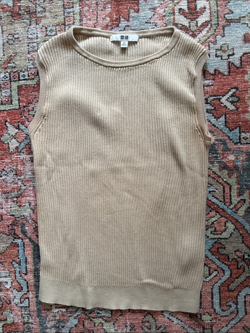Uniqlo Sleeveless Ribbed Knit Top - Tan